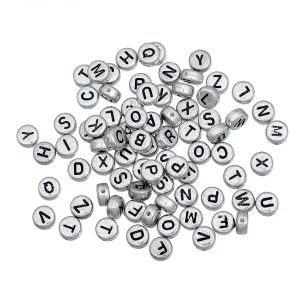 Lot 500 perles alphabet acrylique argent 7 mm