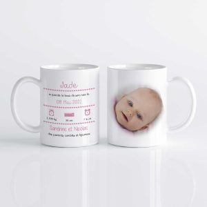 faire part naissance avec photo imprimé sur un mug